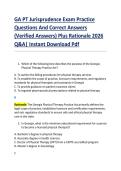 GA PT Jurisprudence Exam Practice  Questions And Correct Answers  &lpar;Verified Answers&rpar; Plus Rationale 2026  Q&A&vert; Instant Download Pdf 