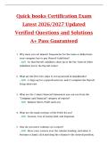 Quick books Certification Exam  Latest 2026&sol;2027 Updated  Verified Questions and Solutions  A&plus; Pass Guaranteed
