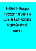 Test Bank for Biological Psychology&comma; 13th Edition by James W&period; Kalat &ndash; Complete Chapter Questions & Answers &lpar;2026 Updated&rpar;