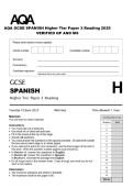 AQA GCSE SPANISH Higher Tier Paper 3 Reading 2025 VERIFIED QP AND MS