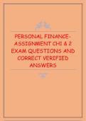 Personal Finance &ndash; Assignment Chapter 1 & 2 Exam Questions with Correct Verified Answers