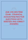 ADM 1340 Midterm Exam &ndash; Financial Accounting Practice Questions with Verified Correct Answers