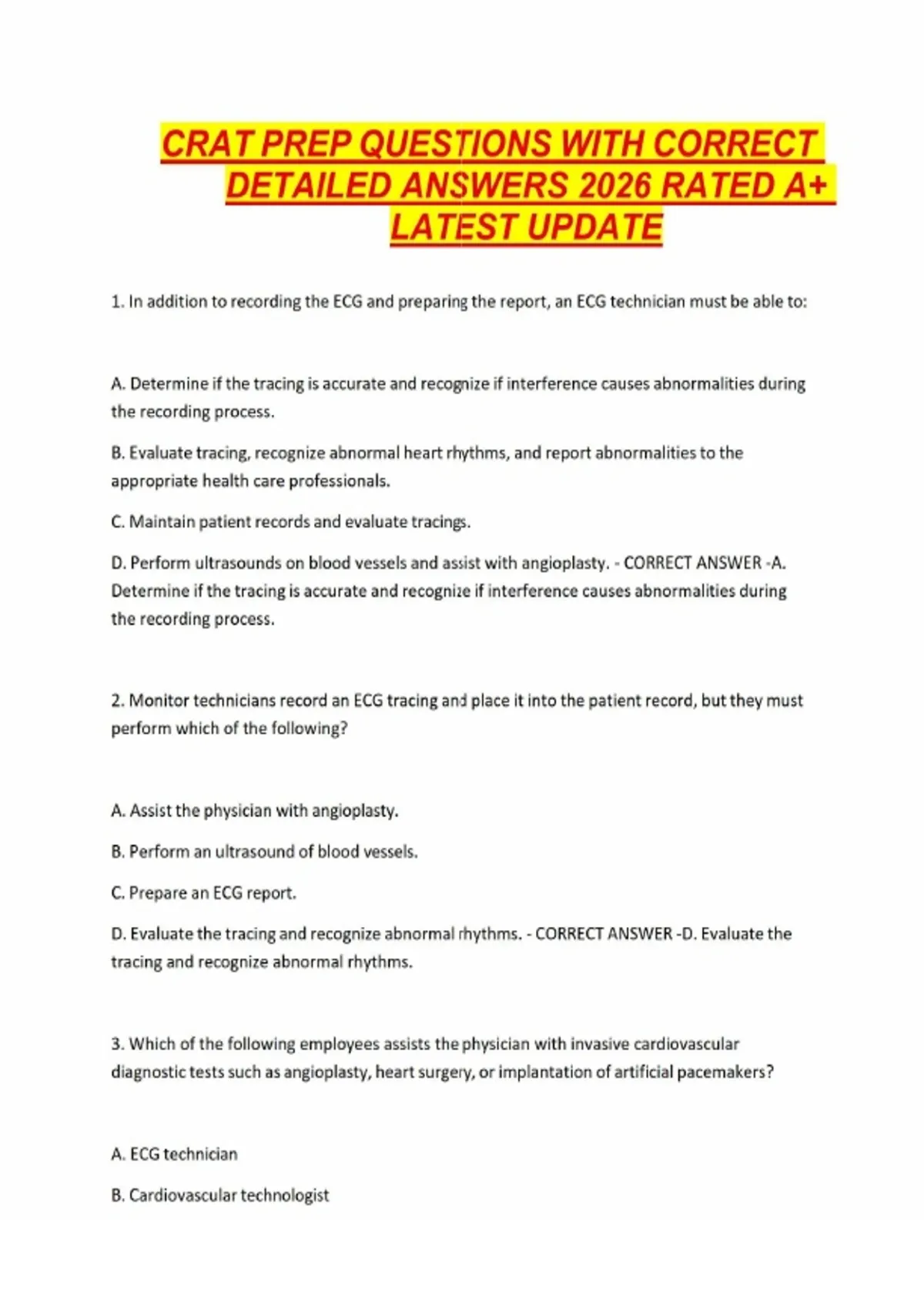 CRAT – Certified Rhythm Analysis Technician – 2026 Exam Preparation ...