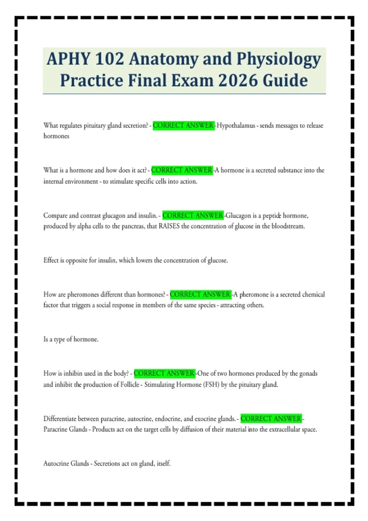 APHY 102 Anatomy and Physiology Practice Final Exam 2026 Guide - APHY ...