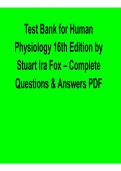 Human Physiology 16th Edition Stuart Ira Fox Test Bank Complete Questions and Answers PDF Study Guide 2025&sol; 2026