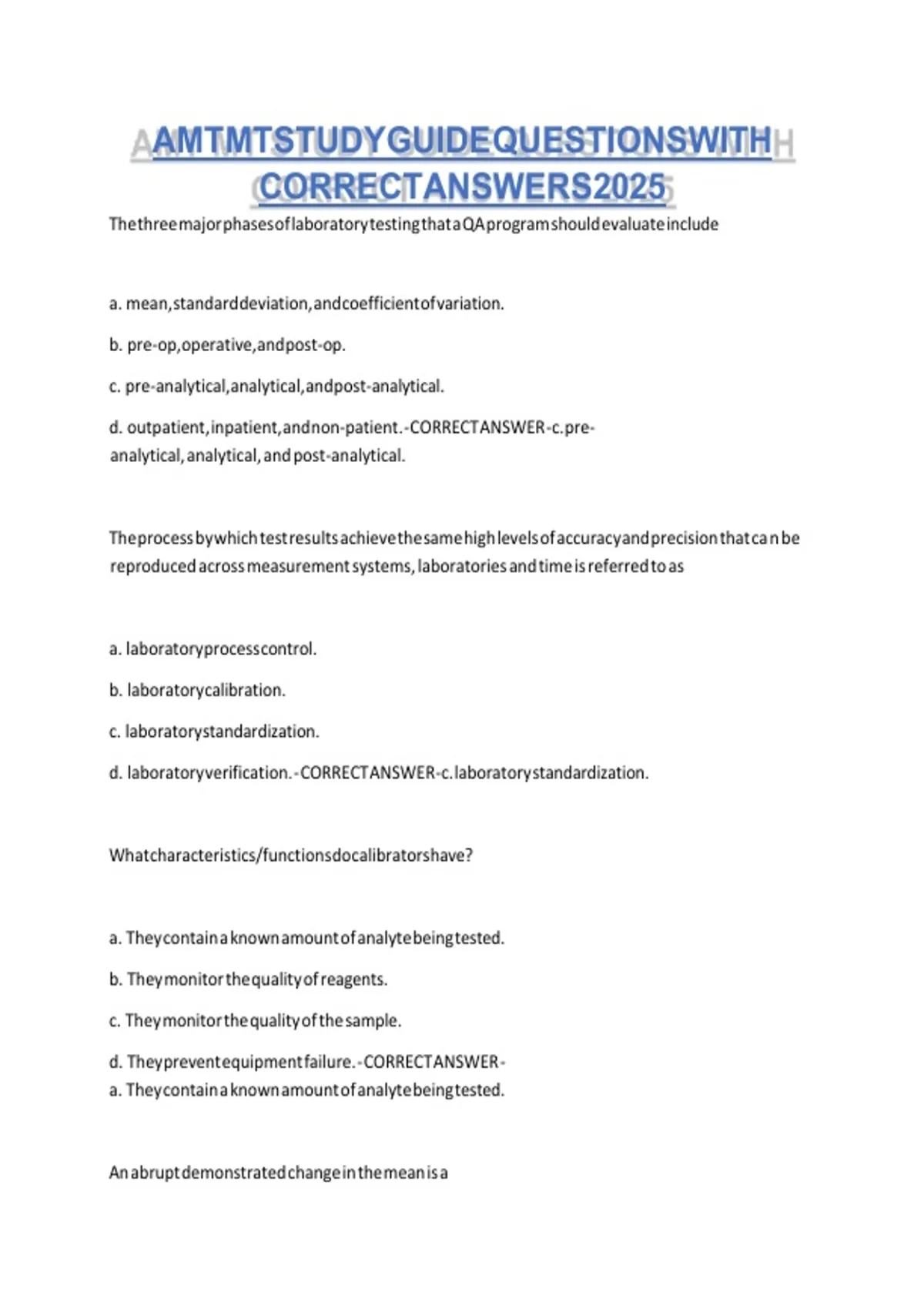 AMT MT Study Guide Questions with Correct Answers 2026 | Medical ...