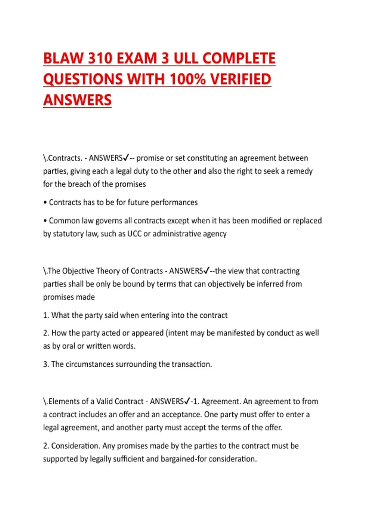 BLAW 310 EXAM 3 ULL COMPLETE QUESTIONS WITH 100% VERIFIED ANSWERS ...