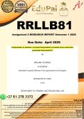 RRLLB81 Assignment 3 PORTFOLIO &lpar;RESEARCH COMPLETE ANSWERS&rpar; Semester 1 2026 - DUE May 2026 - Interpretation of statutes&colon; is textual interpretation of statute more useful than contextual interpretation