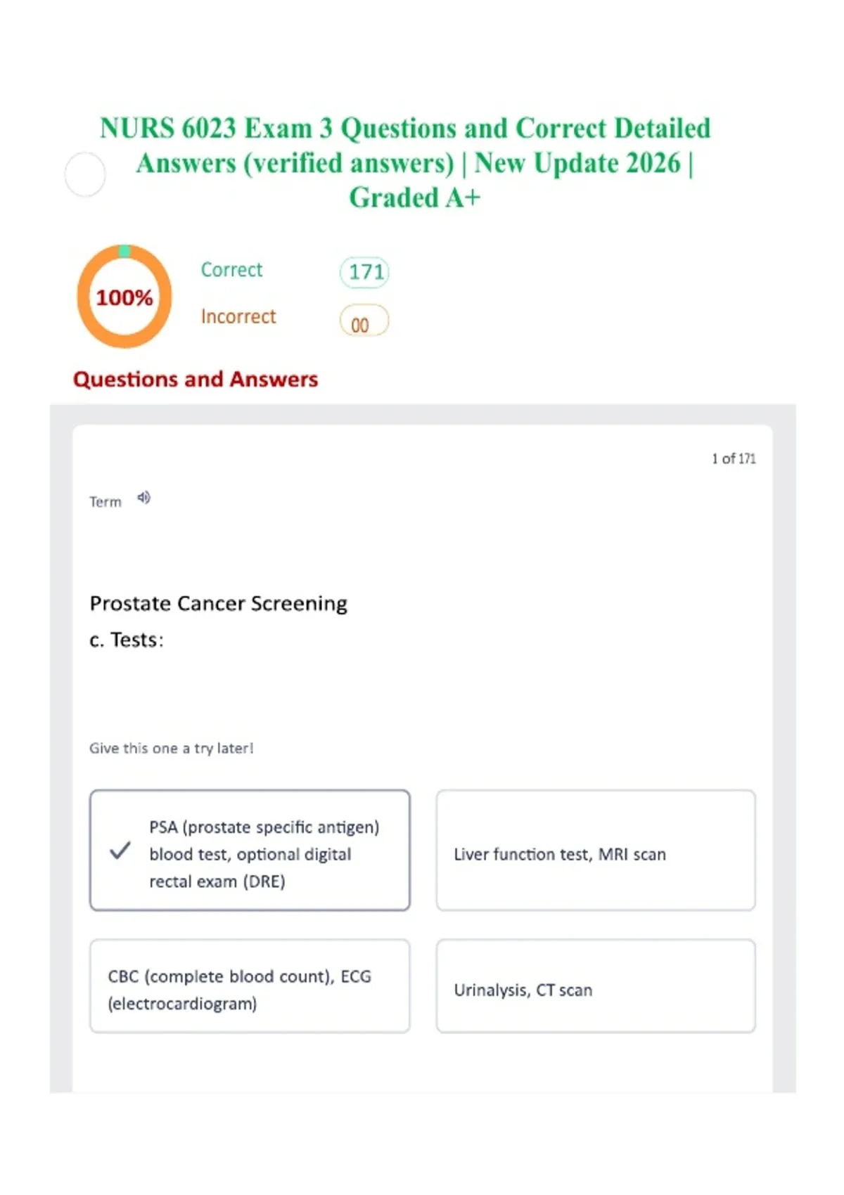 NURS 6023 Exam 3 Questions and Correct Detailed Answers (verified ...