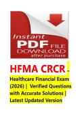 HFMA CRCR &ndash; Healthcare Financial Exam &lpar;2026&rpar; &vert;  Verified Questions with Accurate Solutions &vert; Latest Updated Version