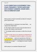 PLATO EDMENTUM US GOVERNMENT FINAL  EXAM &vert; FREQUENTLY TESTED QUESTIONS  WITH CORRECT ANSWERS &vert; BRAND NEW&excl; &vert;  END OF SEMESTER EXAM