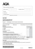 AQA GCSE Geography paper 2 2025