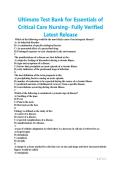 Ultimate Test Bank for Essentials of Critical Care Nursing &ndash; Verified Questions & Answers &lpar;Latest Edition&rpar;