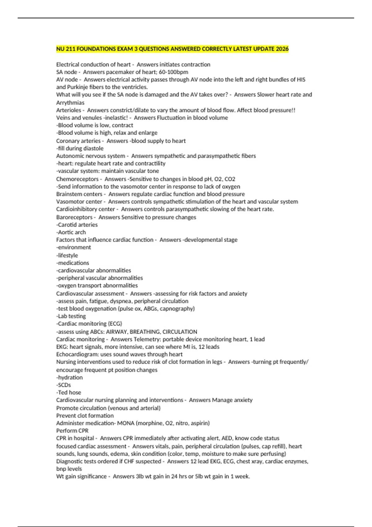 NU 211 FOUNDATIONS EXAM 3 QUESTIONS ANSWERED CORRECTLY LATEST UPDATE ...