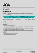 AQA A-Level Politics Paper 2 &ndash; Government and Politics of the USA & Comparative Politics June 2025 Questions