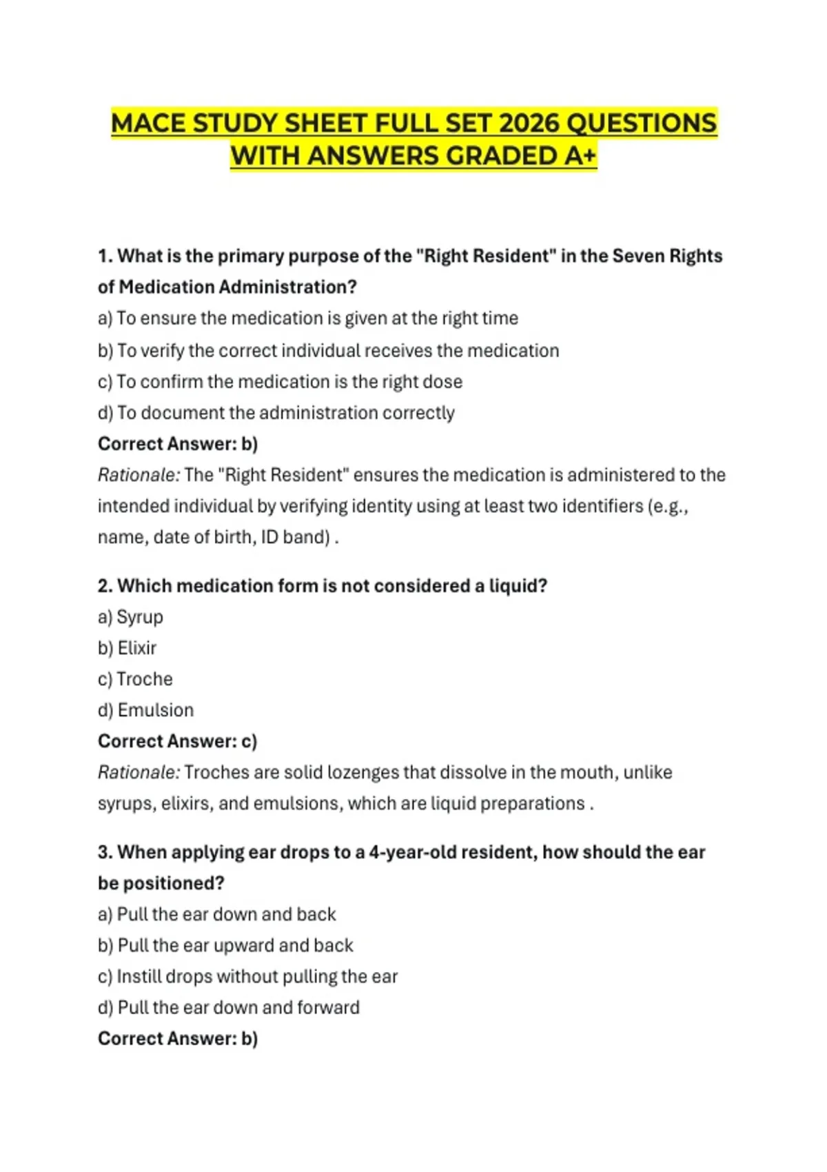 MACE STUDY SHEET FULL SET 2026 QUESTIONS WITH ANSWERS GRADED A+ 1. What ...