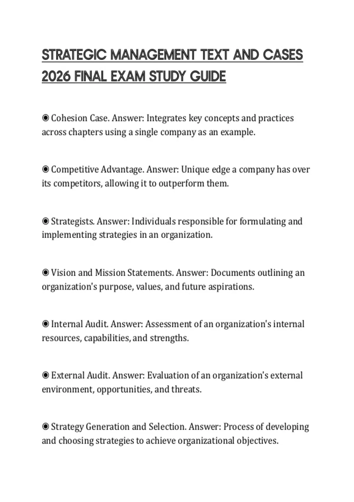STRATEGIC MANAGEMENT TEXT AND CASES 2026 FINAL EXAM STUDY GUIDE ...