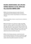 READING UNDERSTANDING AND APPLYING NURSING RESEARCH ACTUAL PAPER 2026 FULL SOLUTION VERIFIED SCRIPT