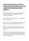 READING UNDERSTANDING AND APPLYING NURSING RESEARCH EXAMINATION TEST 2026 COMPLETE QUESTIONS AND ANSWERS GRADED A&plus;