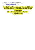 Test Bank For Pharmacology Clear and Simple A Guide to Drug Classifications and Dosage Calculations 4th Edition by Cynthia J&period; Watkins