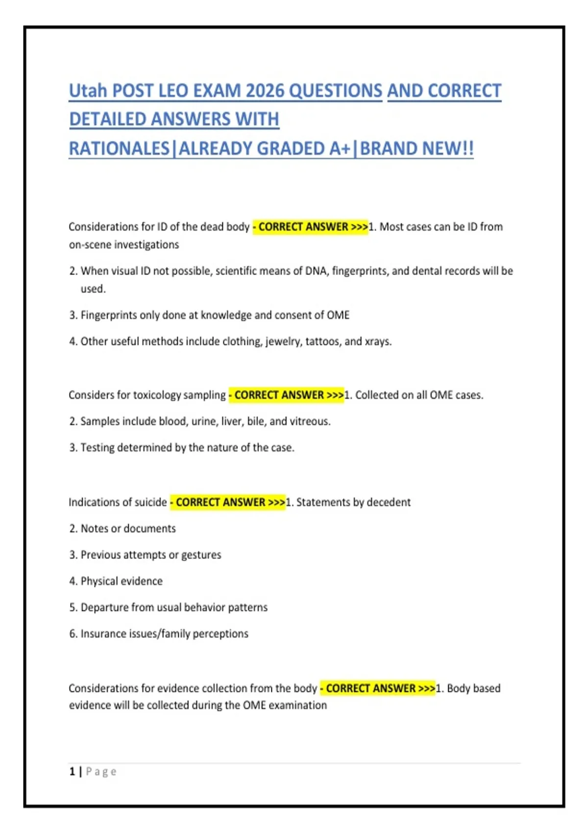 Utah POST LEO EXAM 2026 QUESTIONS AND CORRECT DETAILED ANSWERS ...
