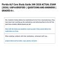 Florida ALF Core Study Guide JAN 2026 ACTUAL EXAM  &lpar;2026&rpar; 100&percnt;VERIFIED &vert; QUESTIONS AND ANSWERS &vert;  GRADED A&plus;&period; 