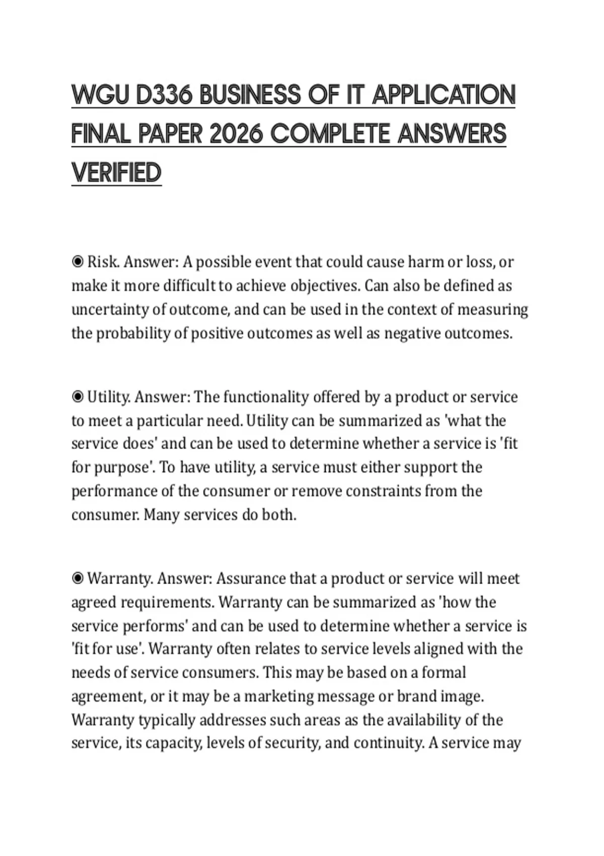 WGU D336 BUSINESS OF IT APPLICATION FINAL PAPER 2026 COMPLETE ANSWERS ...