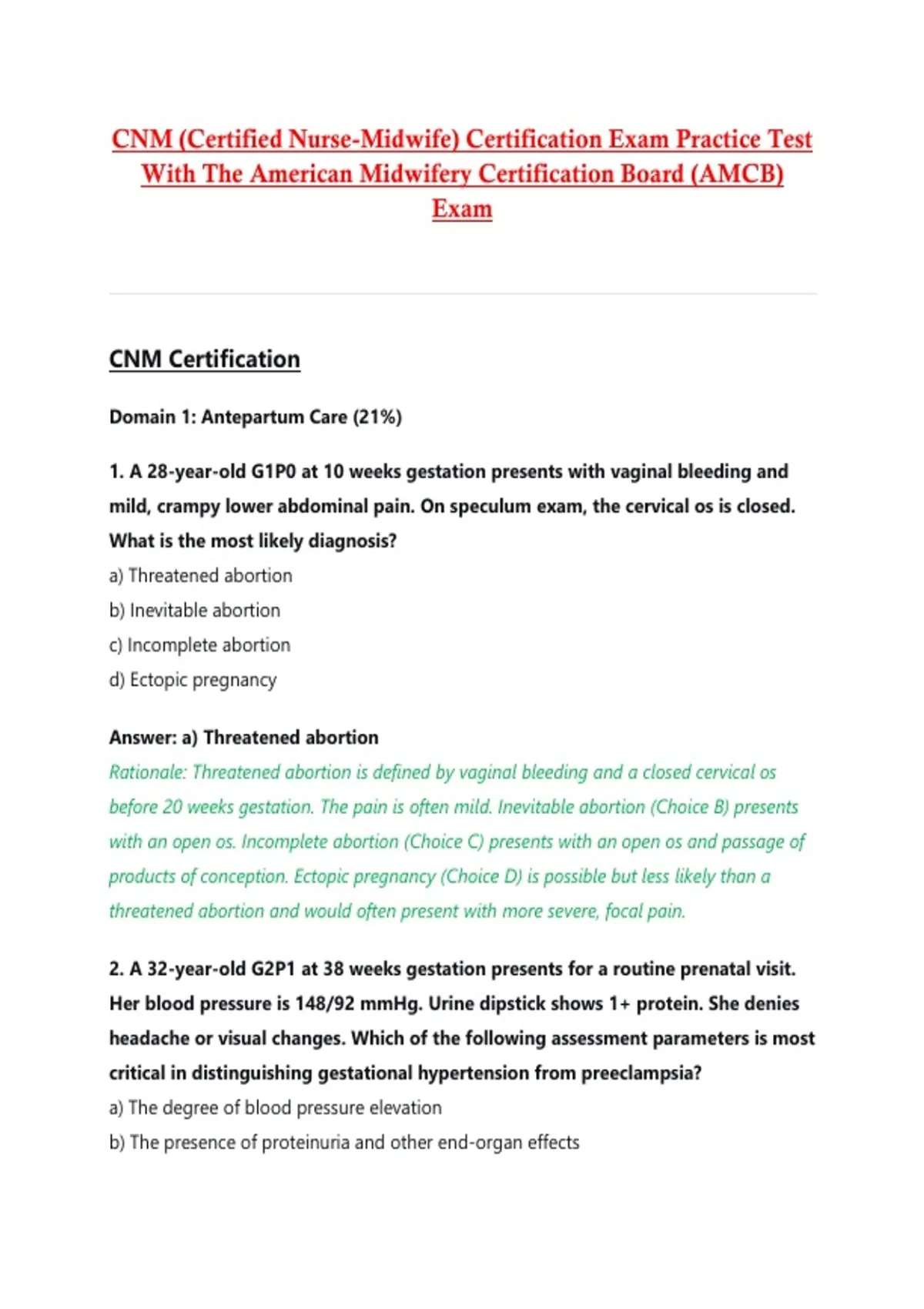 CNM (Certified Nurse-Midwife) Certification Exam Practice Test With The ...