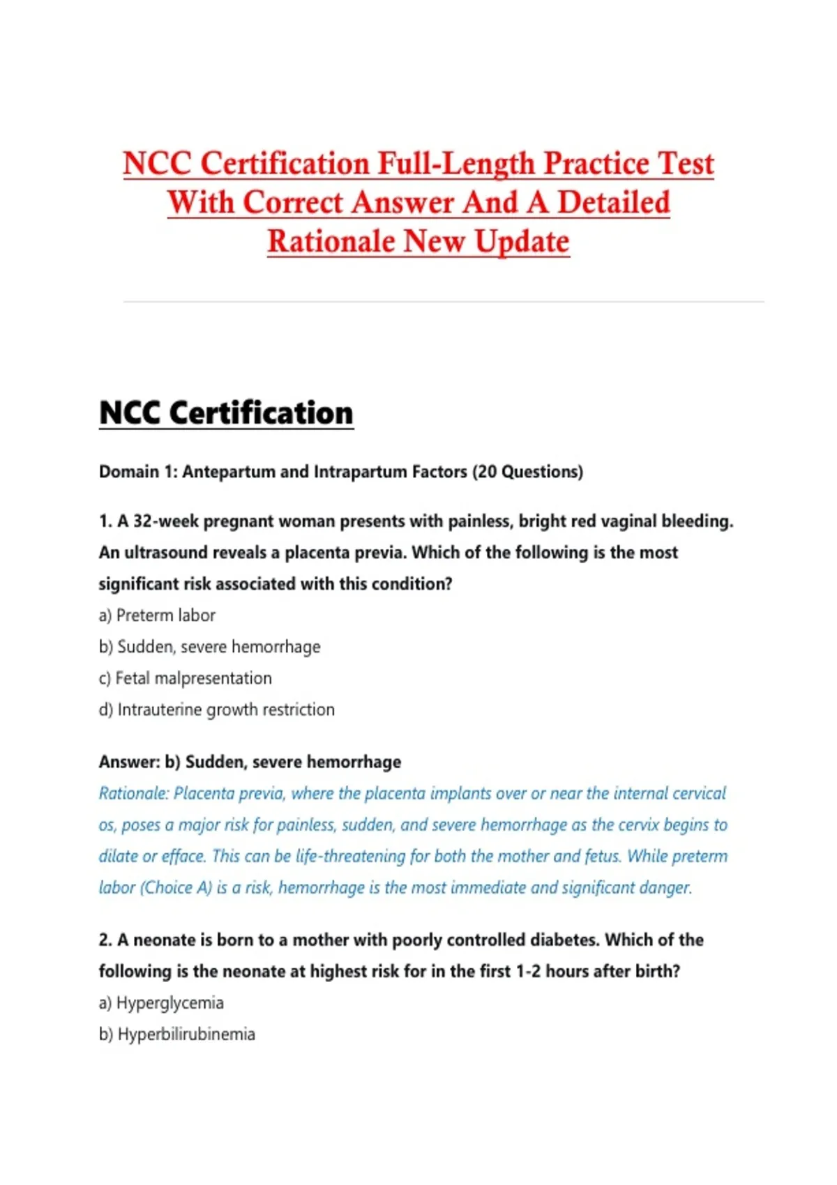 NCC Certification Full-Length Practice Test With Correct Answer And A ...