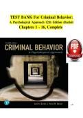 TEST BANK for Criminal Behavior A Psychological Approach 12th Edition by Bartol Chapters 1 to 16 &vert;&vert;Complete A&plus; Guide
