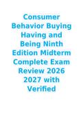 Consumer Behavior Buying Having and Being Ninth Edition Midterm Complete Exam Review 2026 2027