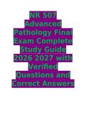 NR 507 Advanced Pathology Final Exam Complete Study Guide 2026 2027 with Verified Questions and