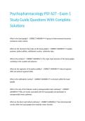 Psychopharmacology PSY 627 - Exam 1 Study Guide Questions With Complete Solutions