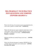 NHA PHARMACY TECH PRACTICE  TEST QUESTIONS AND VERIFIED  ANSWERS GRADED A&plus;