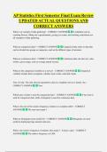 AP Statistics First Semester Final Exam Review  UPDATED ACTUAL QUESTIONS AND  CORRECT ANSWERS