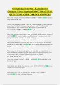 AP Statistics Semester 1 Exam Review  &lpar;Multiple Choice Section&rpar; UPDATED ACTUAL  QUESTIONS AND CORRECT ANSWERS