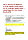 Nevada Certified Public Accountant  Uniform CPA Exam Practice Questions  And Correct Answers &lpar;Verified Answers&rpar;  Plus Rationales 2026 Q&A &vert; Instant  Download Pdf