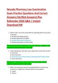 Nevada Pharmacy Law Examination  Exam Practice Questions And Correct  Answers &lpar;Verified Answers&rpar; Plus  Rationales 2026 Q&A &vert; Instant  Download Pdf 