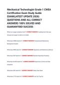 Mechanical Technologist Grade 1 CWEA  Certification Exam Study Guide   EXAM&lpar;LATEST UPDATE 2026&rpar;  QUESTIONS AND ALL CORRECT  ANSWERS 100&percnt; SOLVED AND  GUARANTEED SUCCESS 