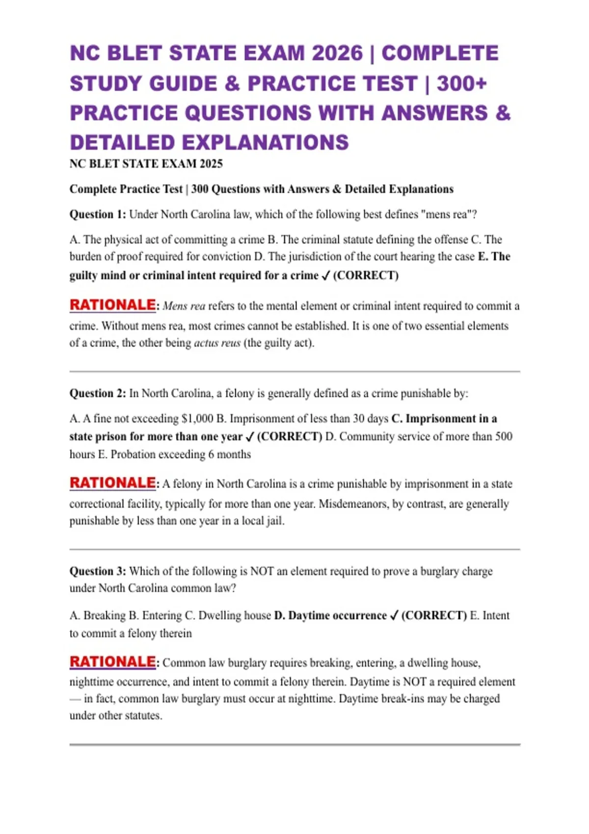 NC BLET STATE EXAM 2026 | COMPLETE STUDY GUIDE & PRACTICE TEST | 300 ...