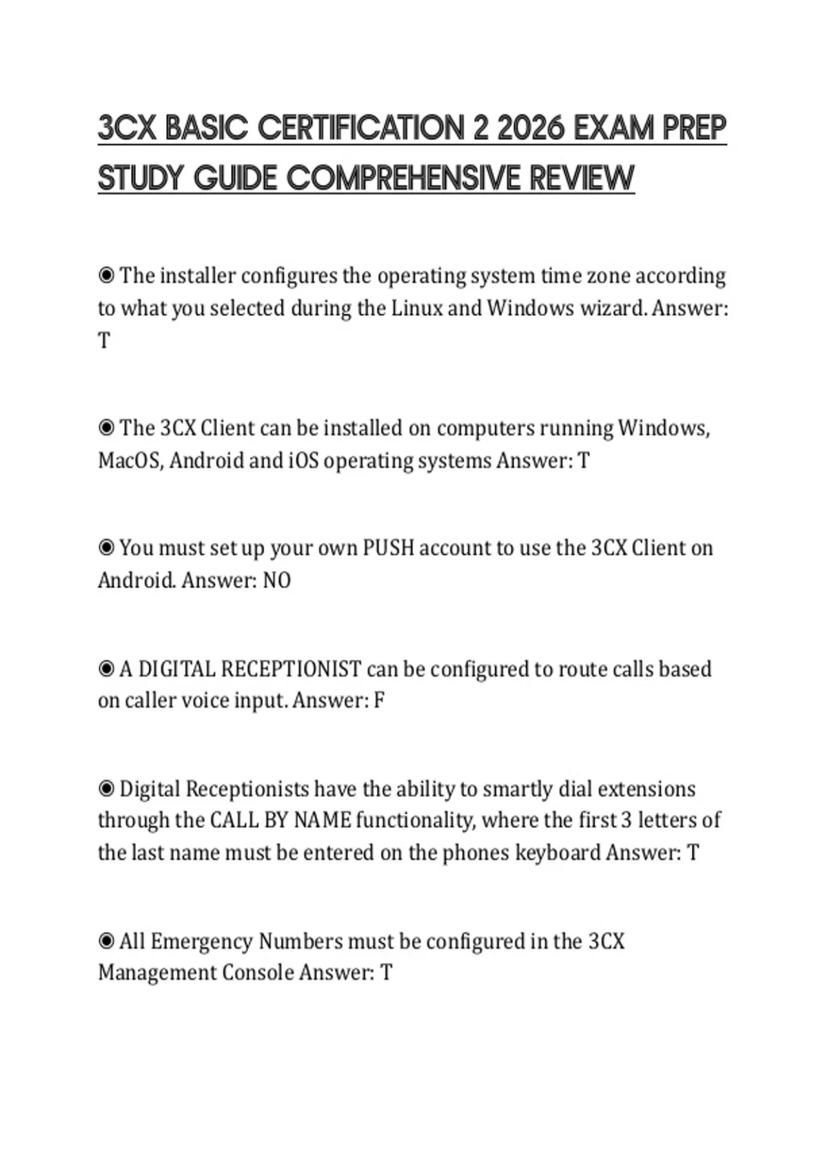 3CX BASIC CERTIFICATION 2 2026 EXAM PREP STUDY GUIDE COMPREHENSIVE ...