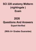 SCI 220 Anatomy Midterm &lpar;Nightingale 2026&rpar; PDF &vert; Human Anatomy & Physiology Practice & Study Guide