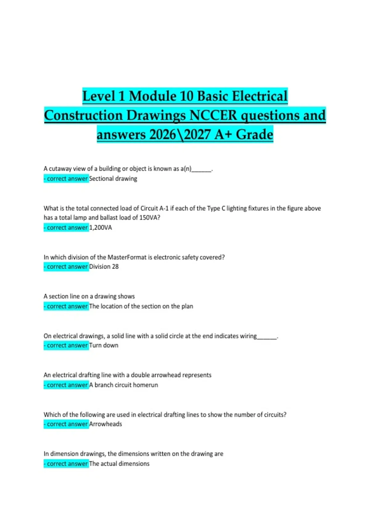 Level 1 Module 10 Basic Electrical Construction Drawings NCCER ...