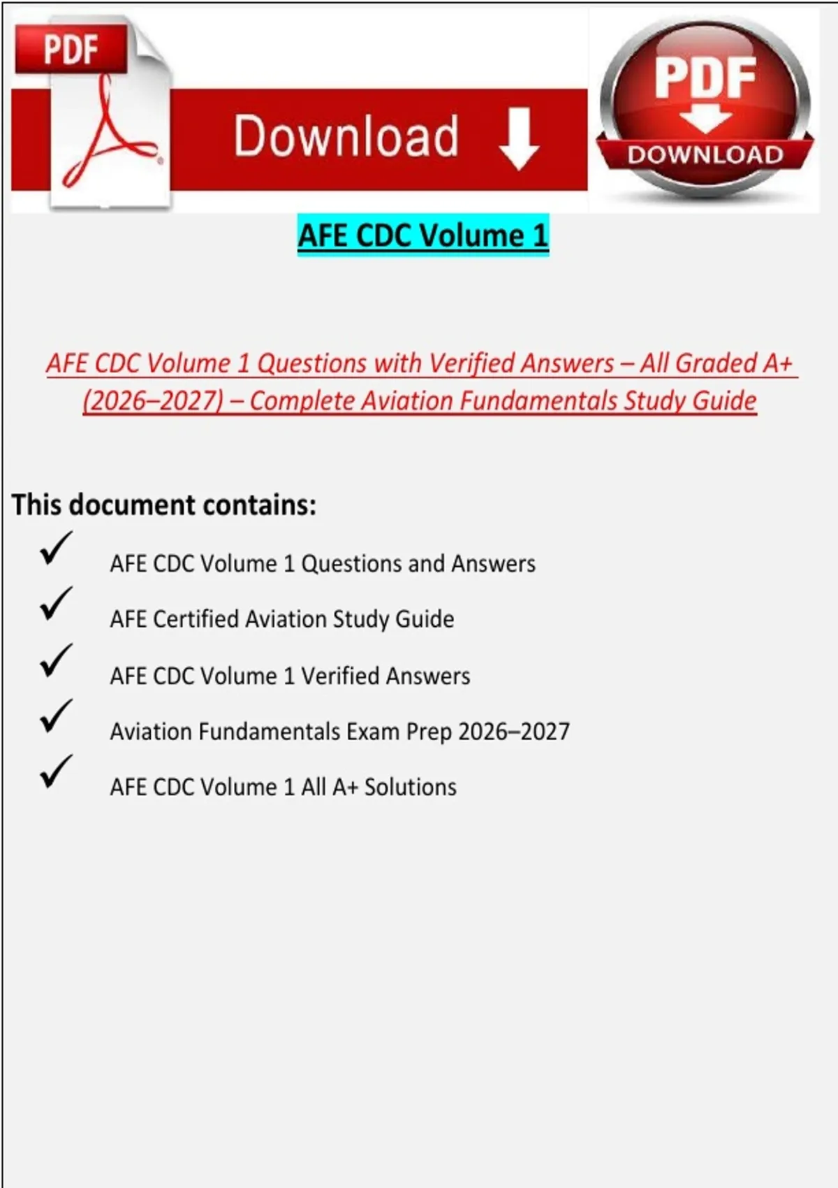 AFE CDC Volume 1 Questions with Verified Answers – All Graded A+ (2026 ...