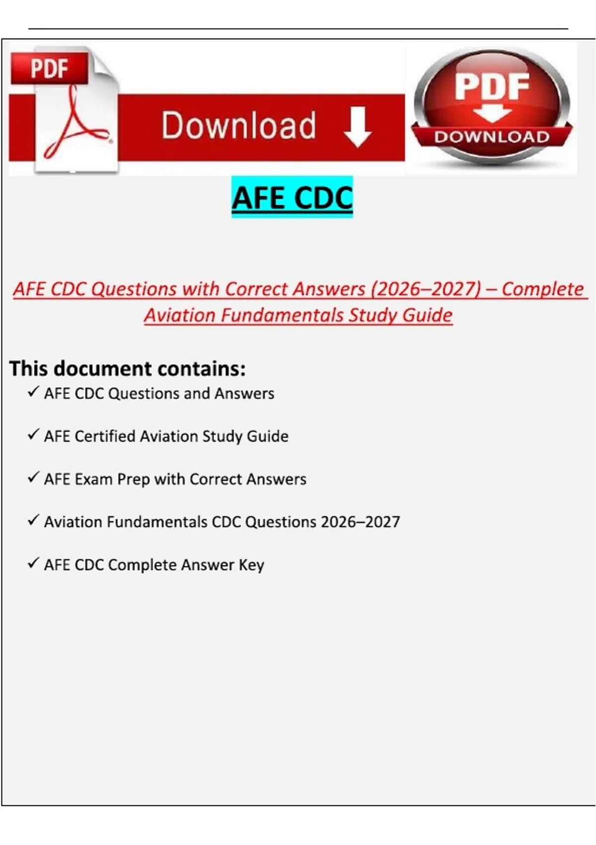 AFE CDC Questions with Correct Answers (2026–2027) – Complete Aviation ...