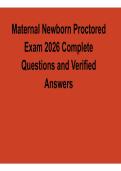 Maternal Newborn Proctored Exam 2026 Complete Questions and Verified Answers with solution Nursing Exam Prep