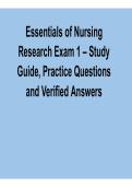 Essentials of Nursing Research Exam 1 2026&sol; 2027 &ndash; Study Guide&comma; Practice Questions and Verified Answers with solution