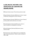 A LEVEL BIOLOGY 7402 PAPER 3 2026 CERTIFICATION TEST QUESTIONS AND ANSWERS UPDATED