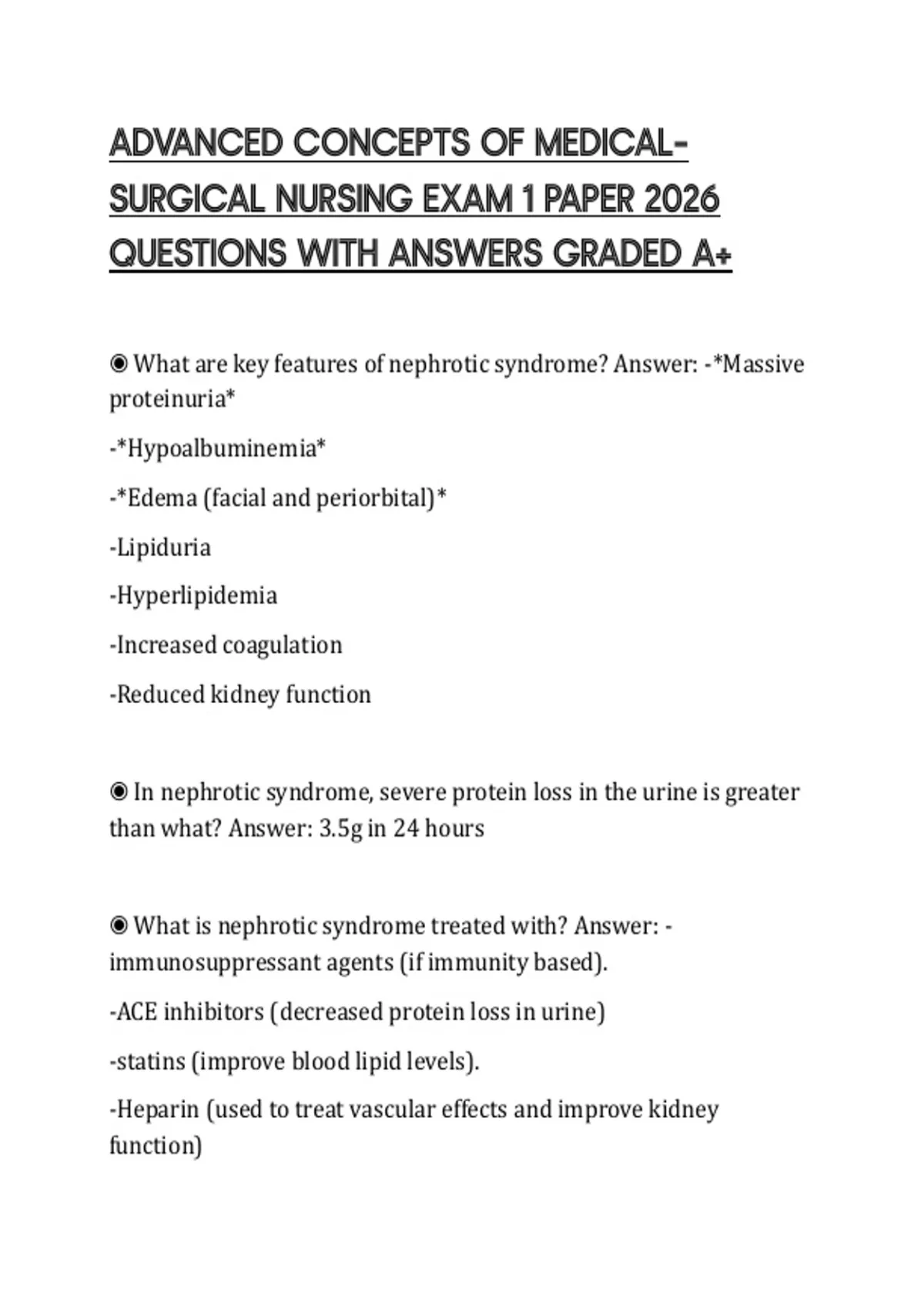 ADVANCED CONCEPTS OF MEDICAL– SURGICAL NURSING EXAM 1 PAPER 2026 ...
