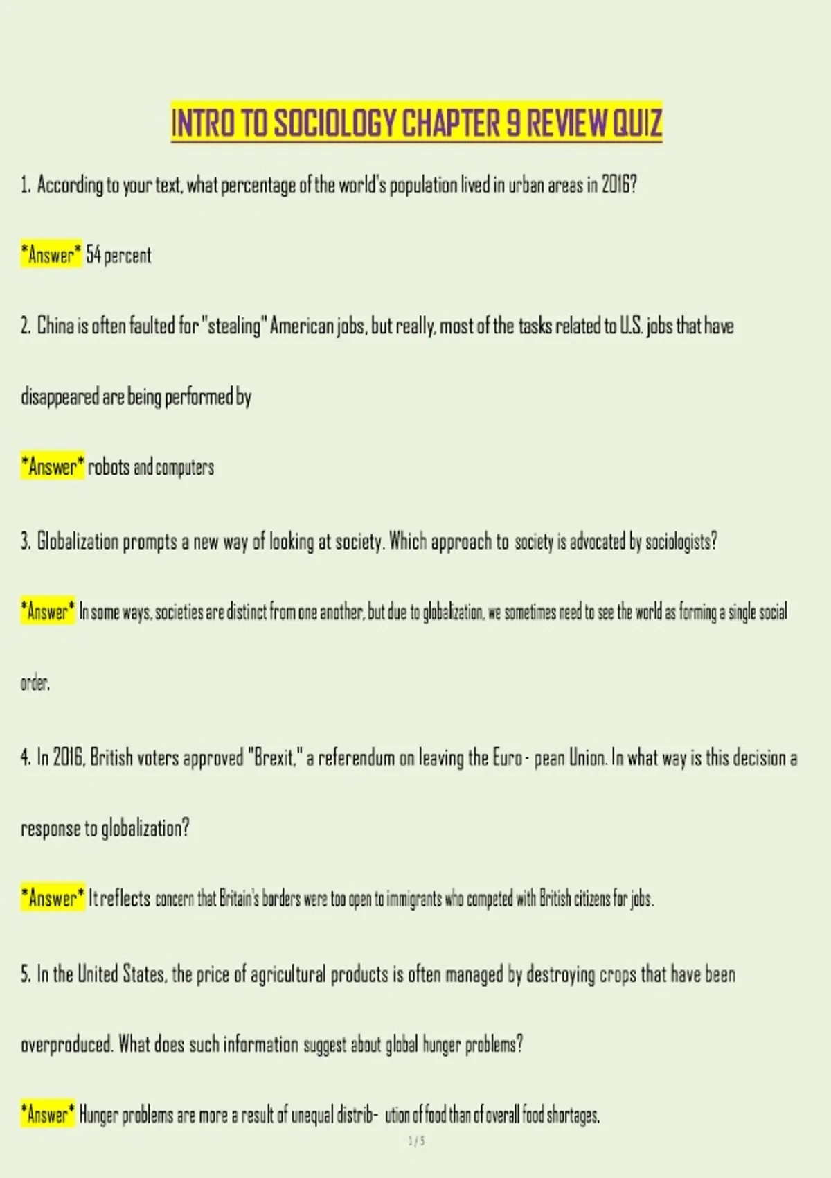 Intro to Sociology Chapter 9 Review Quiz 2026 | Practice Questions ...
